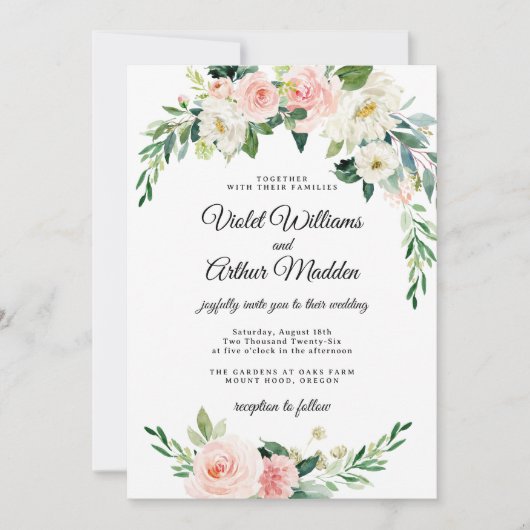 ブレッシュピンクの花輪のブライダルシャワー 招待状 (正面)