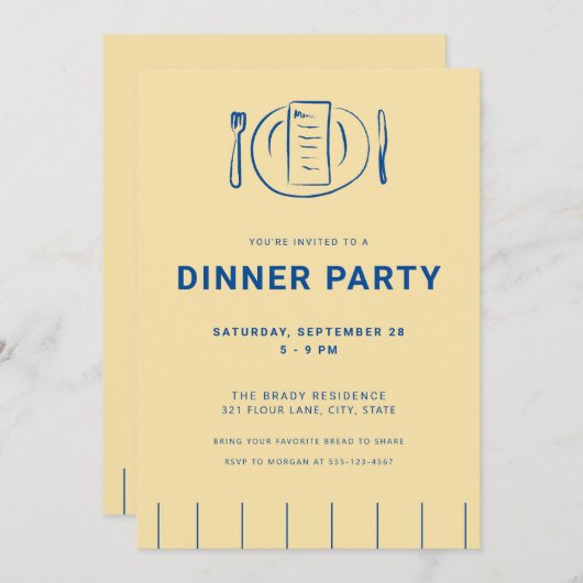 ブレッドアンドバターディナーパーティの招待状 招待状 (正面/裏面)