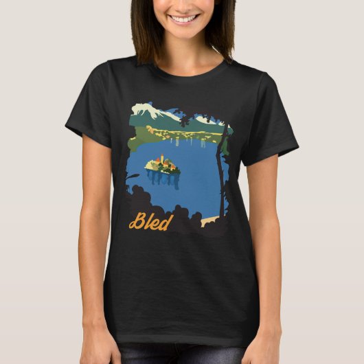 ブレッド湖の空中島々 緑豊かな旅 Tシャツ (正面)