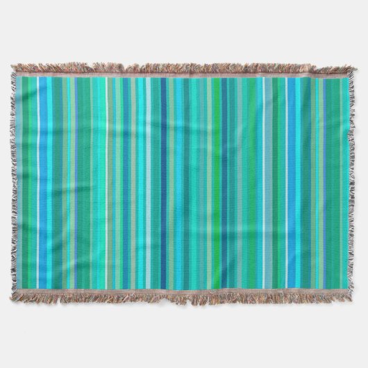 ブレンドストライプターコイズ、海ブルー スローブランケット (正面)