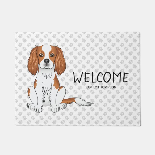 ブレンハイムカバリエキングチャールズスパニエル犬&文字 ドアマット (正面)