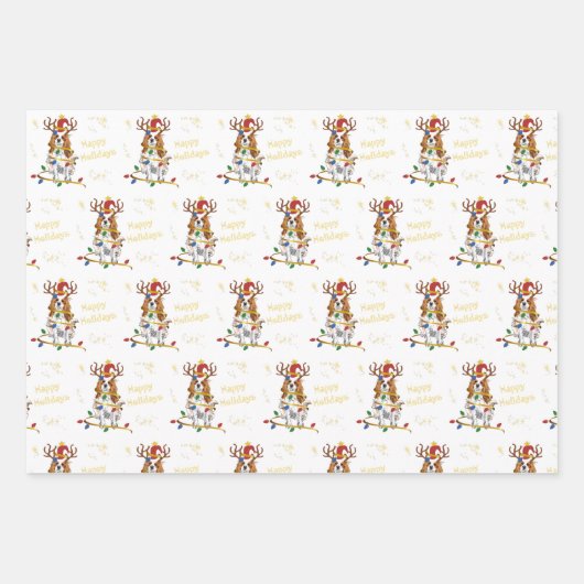 ブレンハイムカバリエクリスマスホリデーギフトラップ ラッピングペーパーシート (正面3)