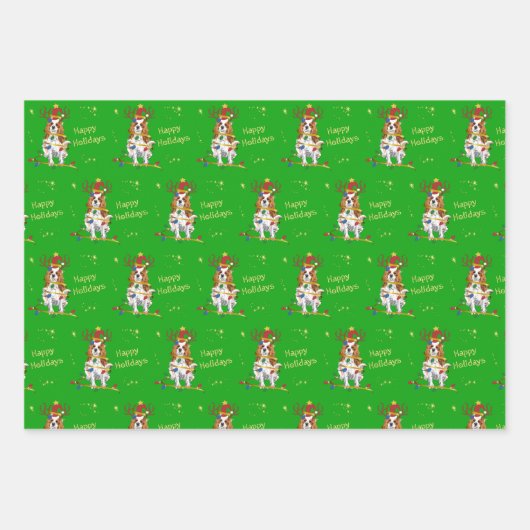 ブレンハイムカバリエクリスマスホリデーギフトラップ ラッピングペーパーシート (正面)