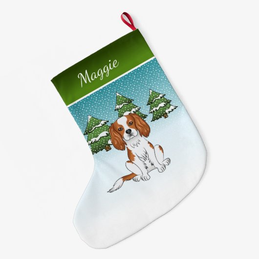 ブレンハイムカバリエールキングチャールズスパニエル犬インウィンター ラージクリスマスストッキング (裏面 (吊り時))