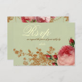 ブレンハイムローズ - エレガントなセージグリーン 返信 招待状 (正面/裏面)