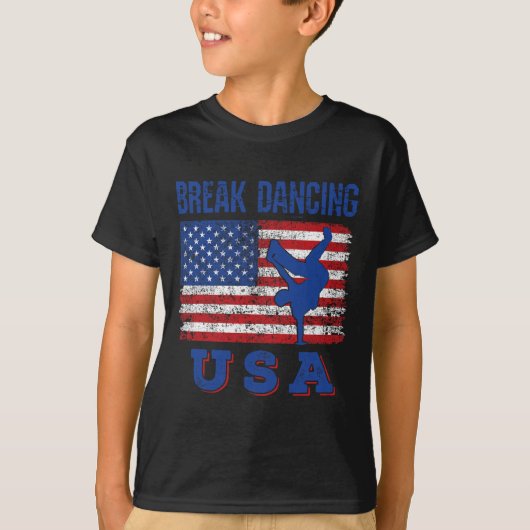 ブレーク踊りアメリカ国旗のブレイキングBboyお尻 Tシャツ (正面)