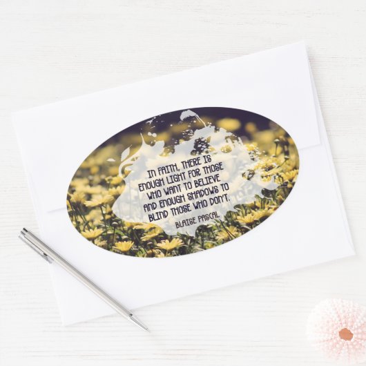 ブレーズパ感動的スカル引用文「信仰の中」 楕円形シール (封筒)