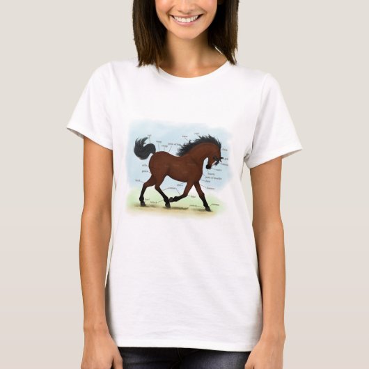 ブレーズ馬解剖図を備えたベイホース Tシャツ (正面)