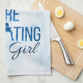 ブレードタオル姿スケートで滑るガールブルーシェード キッチンタオル (四つ折り)