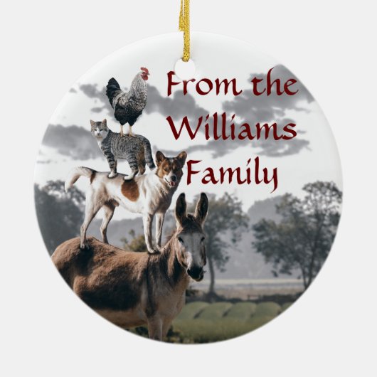 ブレーメンのミュージシャンのおもしろい動物の物語 セラミックオーナメント (裏面)