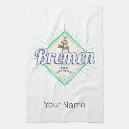 ブレーメンシティドイツレトロタウンミュージシャンヴィンテージ キッチンタオル
