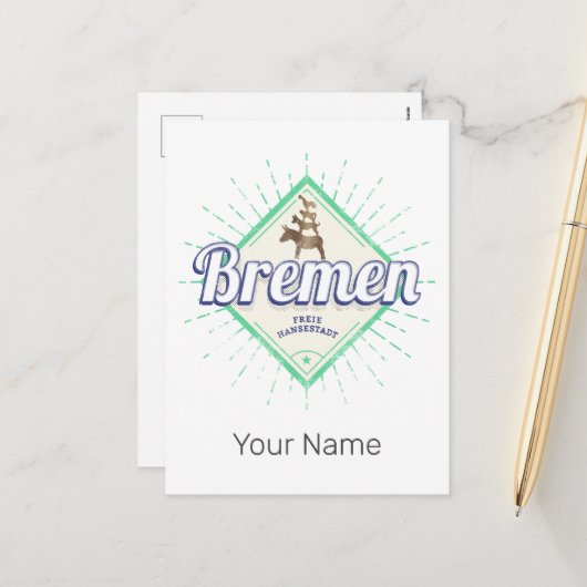 ブレーメンシティドイツレトロタウンミュージシャンヴィンテージ シーズンポストカード (正面/裏面インサイチュ)