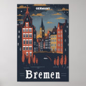 ブレーメンドイツヴィンテージ有名な旅行の場所 ポスター (正面)
