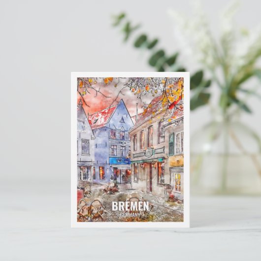 ブレーメンドイツ旅行プレイスウォーターカラー ポストカード (スタンド正面)