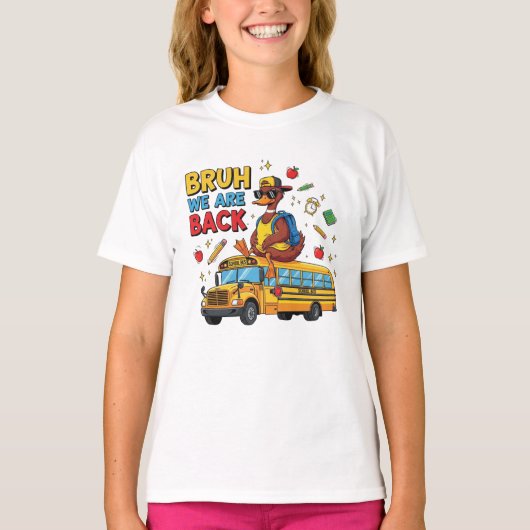 ブロゥ!学校が始まるよ 面白いアヒルのデザイン Tシャツ (正面)
