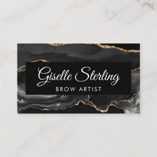 ブロウアーティストQRコードブラック金ゴールドアガートラグジュアリー 名刺 (正面)