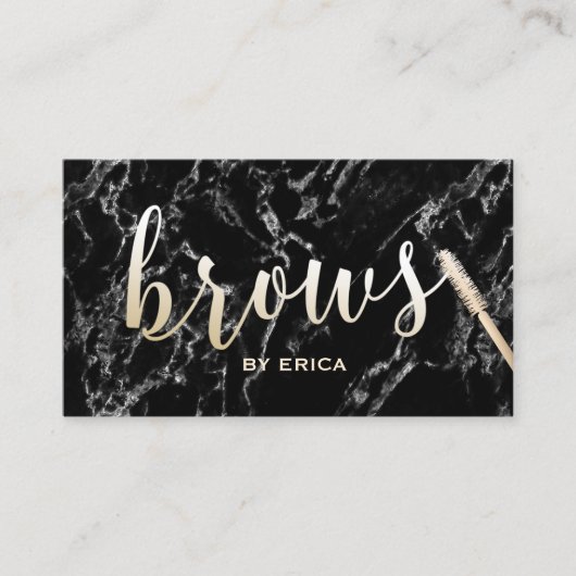 ブロウズメイクアップアーティスト金ゴールドスクリプトエレガント大理石 名刺 (正面)