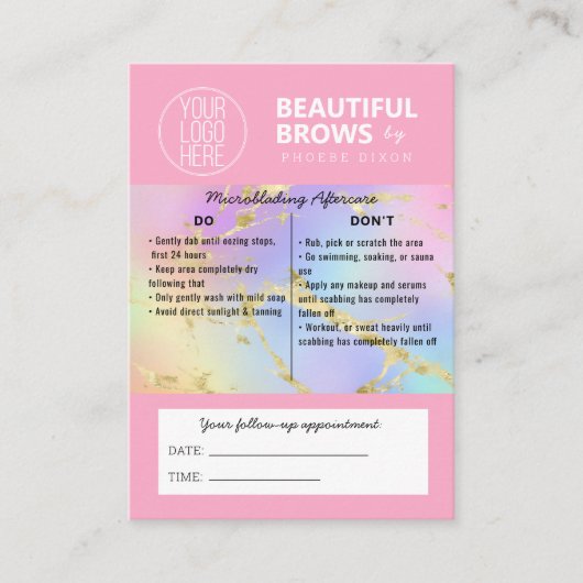 ブロウマイクロブレーディングアフターケア&アポイントメント大理石 名刺 (正面)