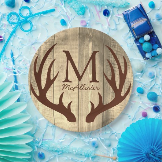 ブロウ素朴ディア〔雄ジカの〕枝角アンティークウッド ペーパープレート (パーティー)