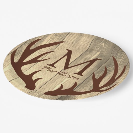 ブロウ素朴ディア〔雄ジカの〕枝角アンティークウッド ペーパープレート (アングル)