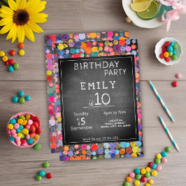 ブロカラフルーChalkboard子供の誕生日 招待状