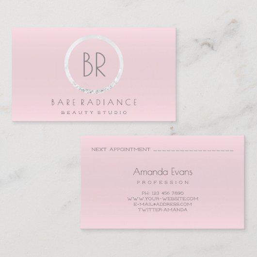 ブロガーメイクアップ美しいスタジオアポイントメントピンクグレー 予約カード (正面/裏面)