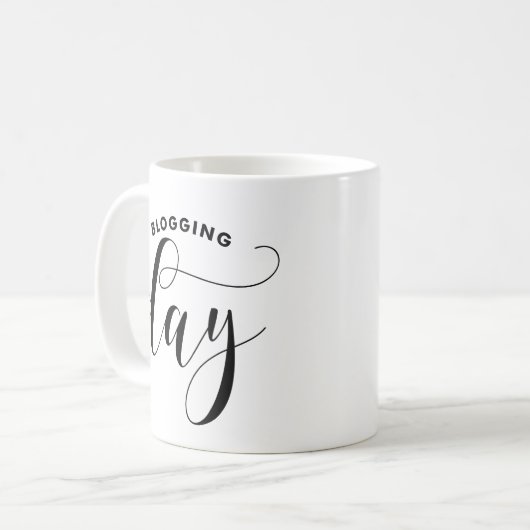 ブログの日の黒モダン書道パーソナライズされた コーヒーマグカップ (正面左)