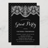 ブロケッエレガントドレースブラック卒業パーティー 招待状 (正面/裏面)