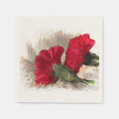 ブロケードの赤いカーネーション紙ナプキン スタンダードカクテルナプキン (正面)