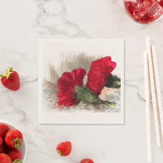 ブロケードの赤いカーネーション紙ナプキン スタンダードカクテルナプキン (インサイチュ)