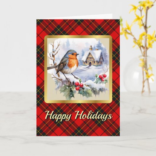 ブロダイクレスト&タータンチェック付/ロビンパーソナライズされた付 カード (黄色い花)