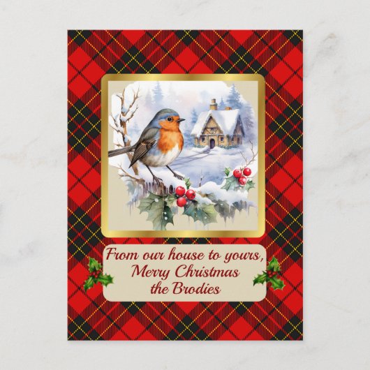 ブロダイクレスト&タータンチェック付/ロビンパーソナライズされた付 シーズンポストカード (正面)