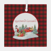 ブロダイレッドモダンオリジナルスコットランドタータンチェック ガラスオーナメント (裏面)