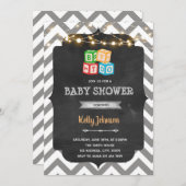 ブロックおもちゃ ベビーシャワー 性別発表 招待状 (正面/裏面)