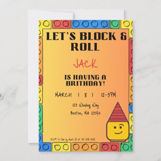 ブロックで遊ぼう誕生日招待状 招待状 (正面)