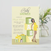 ブロックのベビーシャワーのニュートラルのアフリカ系アメリカ人 招待状 (スタンド正面)