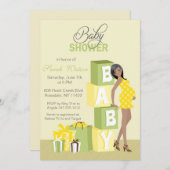 ブロックのベビーシャワーのニュートラルのアフリカ系アメリカ人 招待状 (正面/裏面)