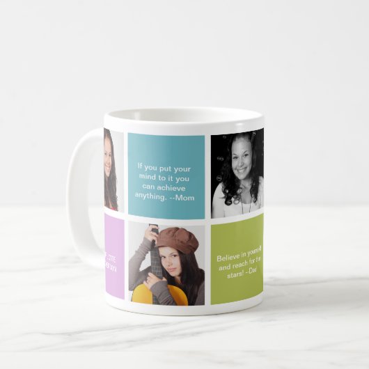 ブロックの個人的な引用文の卒業生のカスタムで数々のな写真を着色して下さい コーヒーマグカップ (正面左)