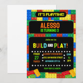 ブロックの構築 招待 デジタル キッズパーティー 招待状 (正面/裏面)