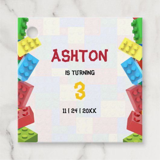 ブロックの誕生日招待状、男の子の誕生日 フェイバータグ (正面)