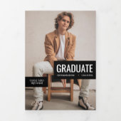 ブロックの黒4枚の写真の卒業三倍Inv 三つ折り招待状 (カバー)