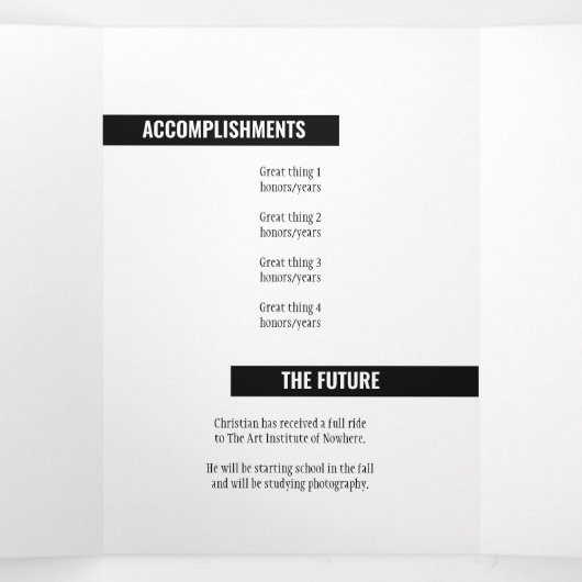 ブロックの黒4枚の写真の卒業三倍Inv 三つ折り招待状 (内部中)