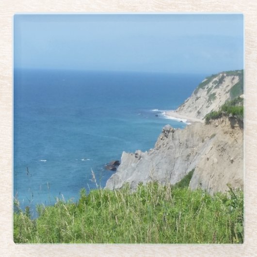 ブロックアイランドブラフス – ロードアイランド、ブロックアイランド ガラスコースター (正面)