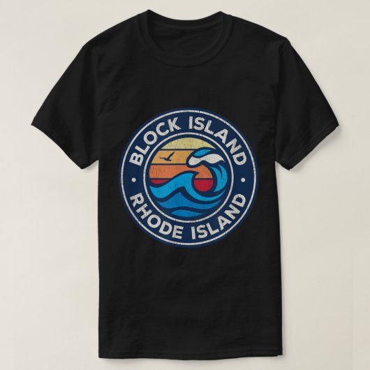 ブロックアイランドロードアイランドRIヴィンテージ航海の波 Tシャツ (デザイン正面)