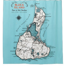 ブロックアイランド ロードアイランド州地図シャワーカーテン