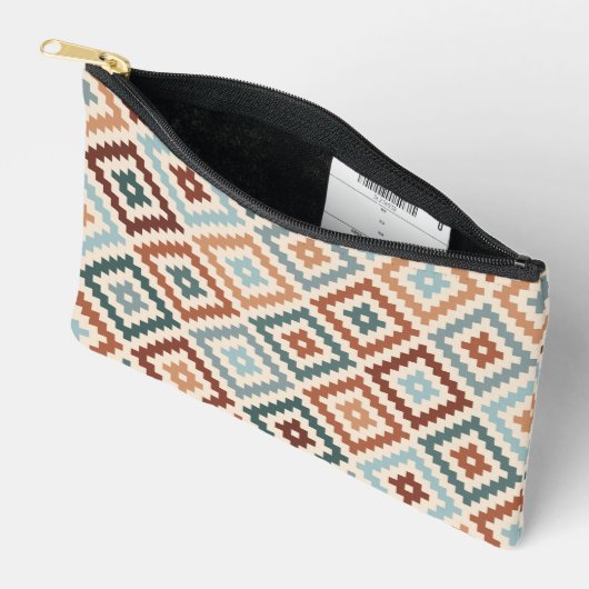 ブロックアステカシンボルの大きいPtnティール(緑がかった色)Crmテラコッタ アクセサリーポーチ (見開き)