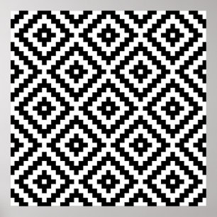 ブロックアステカシンボルBig Ptn Black & White I ポスター