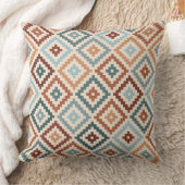 ブロックアステカシンボルPtnティール(緑がかった色)Crmテラコタス クッション (ブランケット)