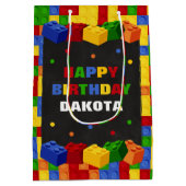 ブロックカラフルの構築ボーイズ誕生日抱き枕 ミディアムペーパーバッグ (裏面)