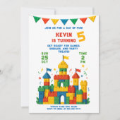 ブロックカラフルキャッスル誕生日 招待状 (正面)